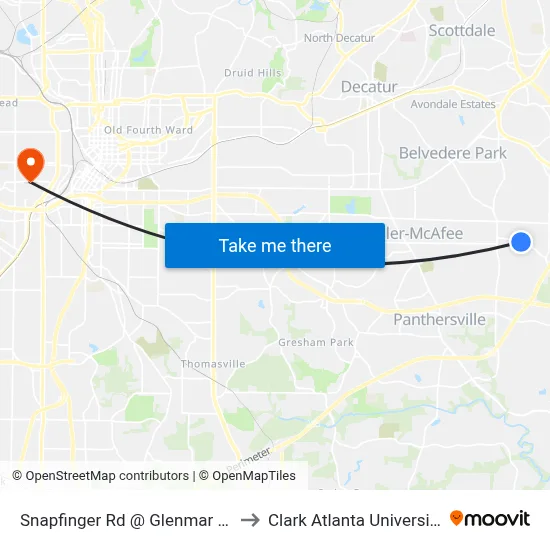 Snapfinger Rd @ Glenmar Dr to Clark Atlanta University map
