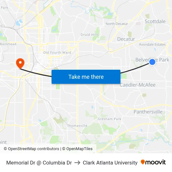 Memorial Dr @ Columbia Dr to Clark Atlanta University map
