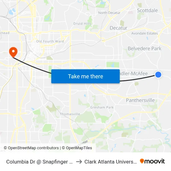 Columbia Dr @ Snapfinger Rd to Clark Atlanta University map