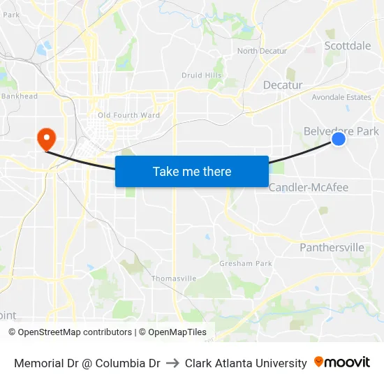 Memorial Dr @ Columbia Dr to Clark Atlanta University map