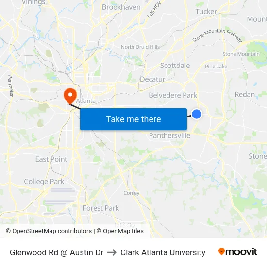 Glenwood Rd @ Austin Dr to Clark Atlanta University map