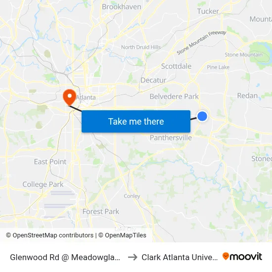 Glenwood Rd @ Meadowglades Dr to Clark Atlanta University map