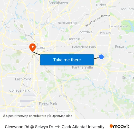 Glenwood Rd @ Selwyn Dr to Clark Atlanta University map