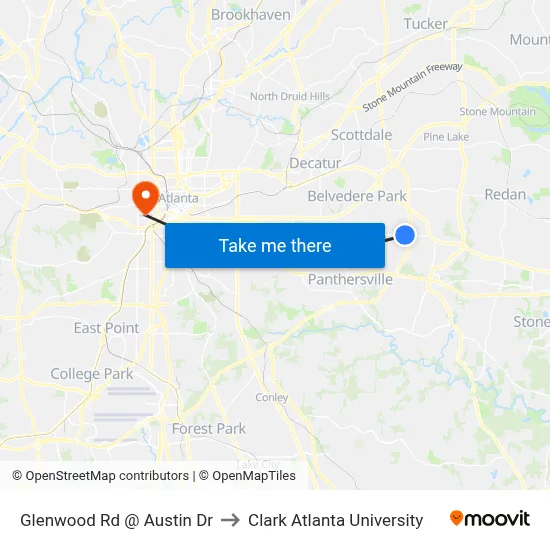Glenwood Rd @ Austin Dr to Clark Atlanta University map