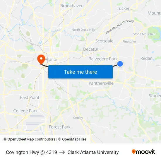 Covington Hwy @ 4319 to Clark Atlanta University map