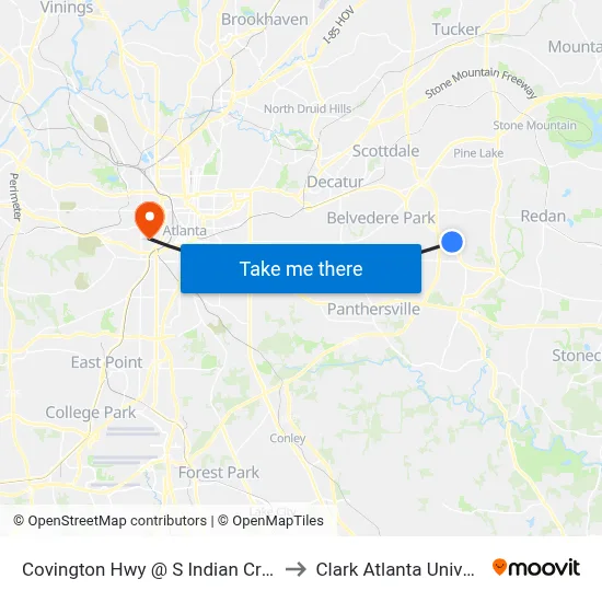 Covington Hwy @ S Indian Creek Dr to Clark Atlanta University map