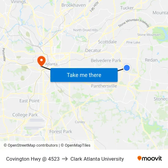 Covington Hwy @ 4523 to Clark Atlanta University map