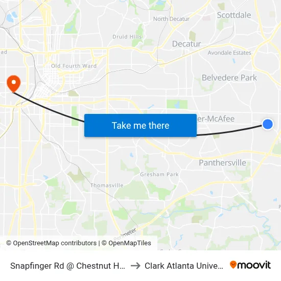 Snapfinger Rd @ Chestnut Hill Cir to Clark Atlanta University map