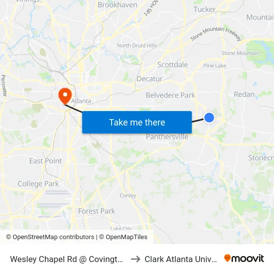 Wesley Chapel Rd @ Covington Hwy to Clark Atlanta University map