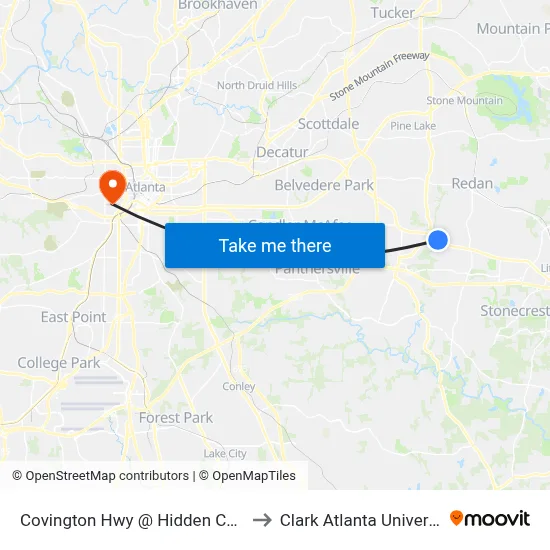 Covington Hwy @ Hidden Chase to Clark Atlanta University map