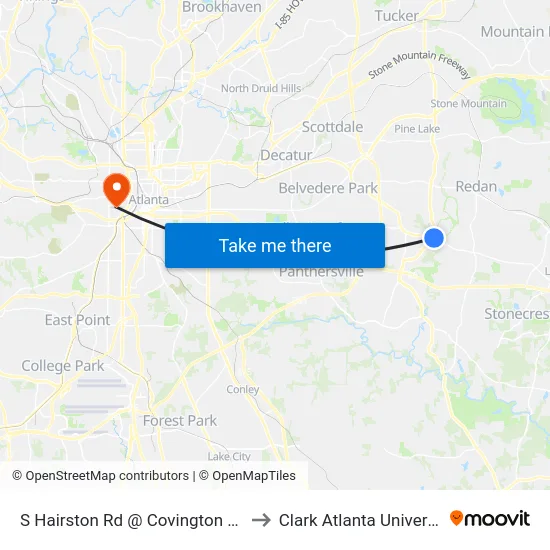 S Hairston Rd @ Covington Hwy to Clark Atlanta University map