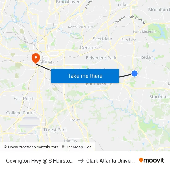 Covington Hwy @ S Hairston Rd to Clark Atlanta University map
