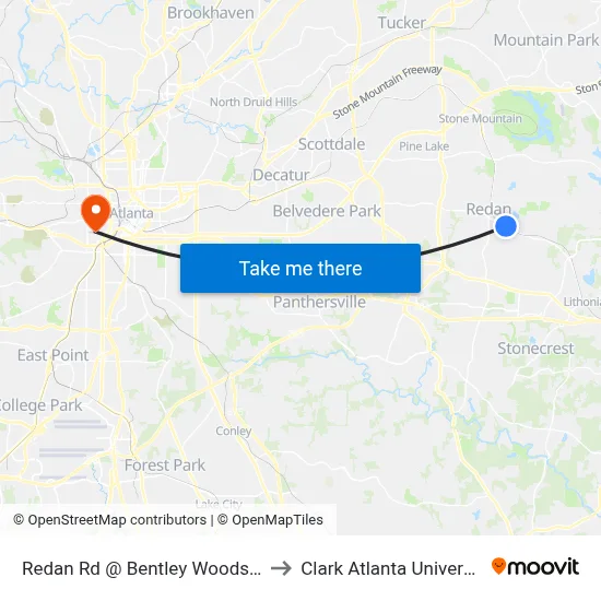 Redan Rd @ Bentley Woods Trl to Clark Atlanta University map