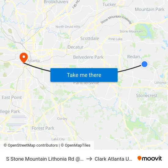S Stone Mountain Lithonia Rd @ Wellborn Rd to Clark Atlanta University map