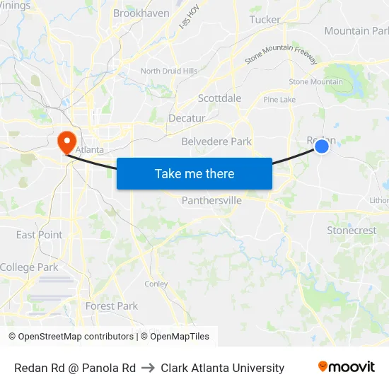Redan Rd @ Panola Rd to Clark Atlanta University map