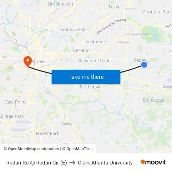 Redan Rd @ Redan Cir (E) to Clark Atlanta University map