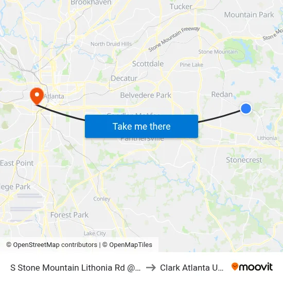 S Stone Mountain Lithonia Rd @ S Deshon Rd to Clark Atlanta University map