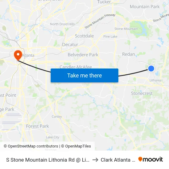 S Stone Mountain Lithonia Rd @ Lithonia Industrial Blvd to Clark Atlanta University map