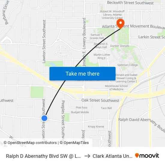 Ralph D Abernathy Blvd SW @ Lawton St SW to Clark Atlanta University map