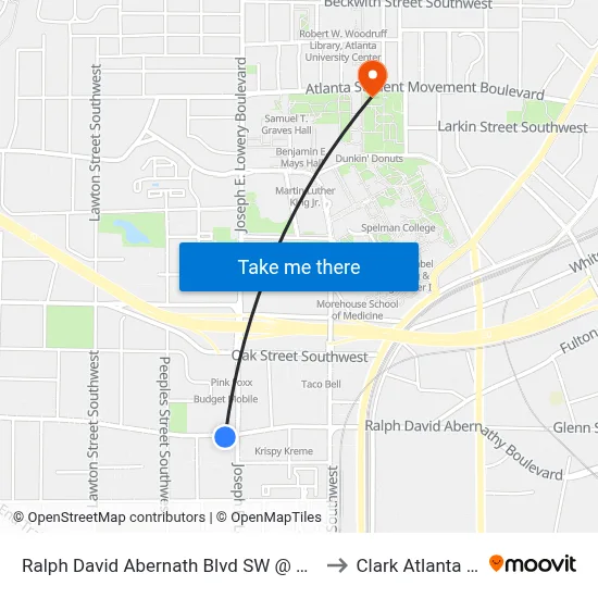 Ralph David Abernath Blvd SW @ Joseph E Lowery Blvd to Clark Atlanta University map