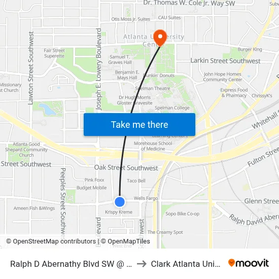 Ralph D Abernathy Blvd SW @ Evans St to Clark Atlanta University map
