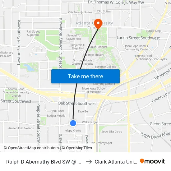 Ralph D Abernathy Blvd SW @ Dunn St SW to Clark Atlanta University map