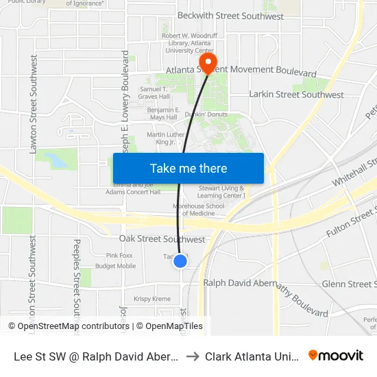 Lee St SW @ Ralph David Abernath Blvd to Clark Atlanta University map