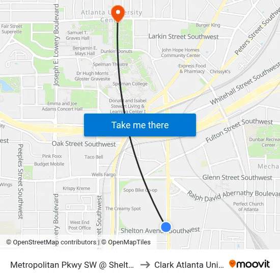 Metropolitan Pkwy SW @ Shelton Ave SW to Clark Atlanta University map