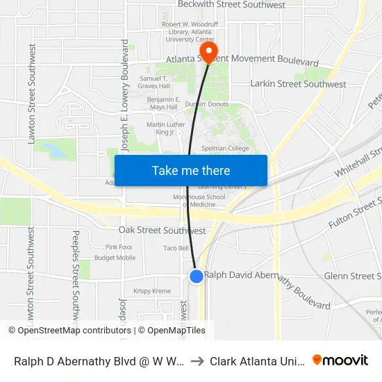 Ralph D Abernathy Blvd @ W Whitehall St to Clark Atlanta University map