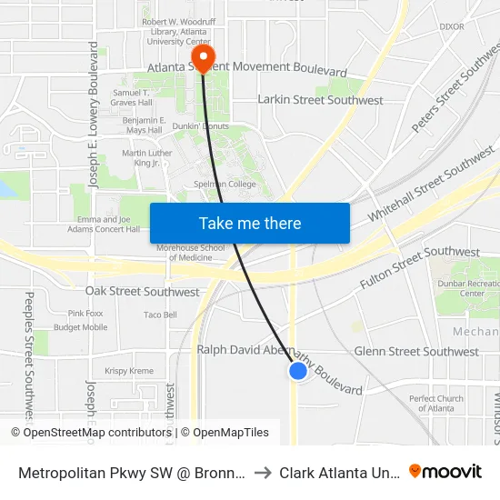 Metropolitan Pkwy SW @ Bronner Bros Way to Clark Atlanta University map