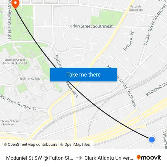 Mcdaniel St SW @ Fulton St SW to Clark Atlanta University map