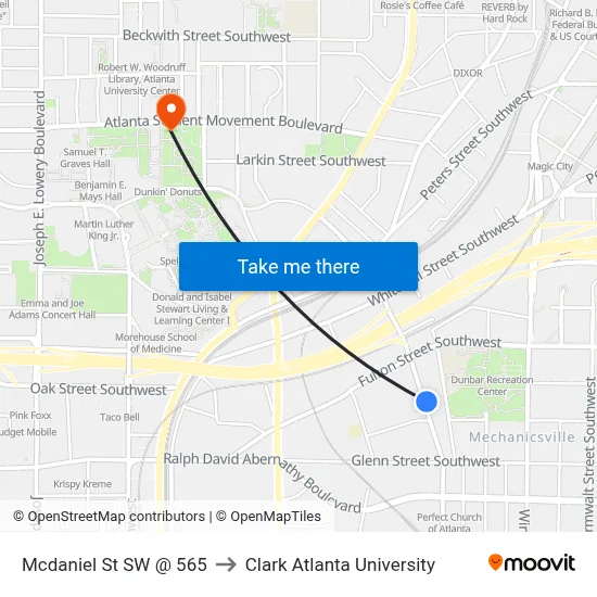 Mcdaniel St SW @ 565 to Clark Atlanta University map