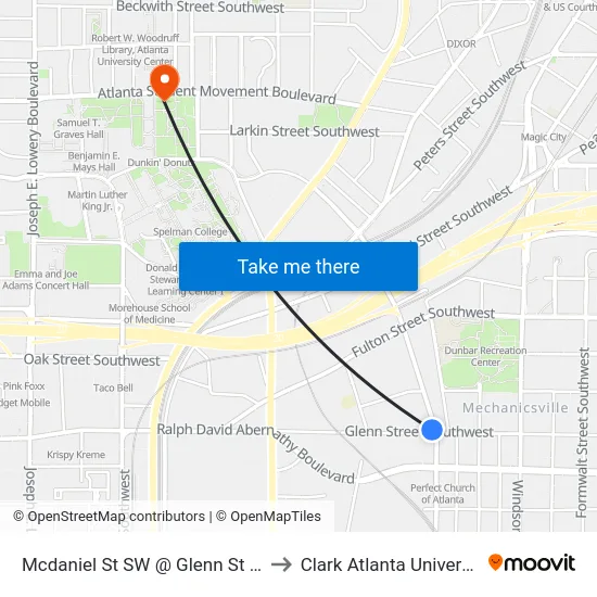 Mcdaniel St SW @ Glenn St SW to Clark Atlanta University map