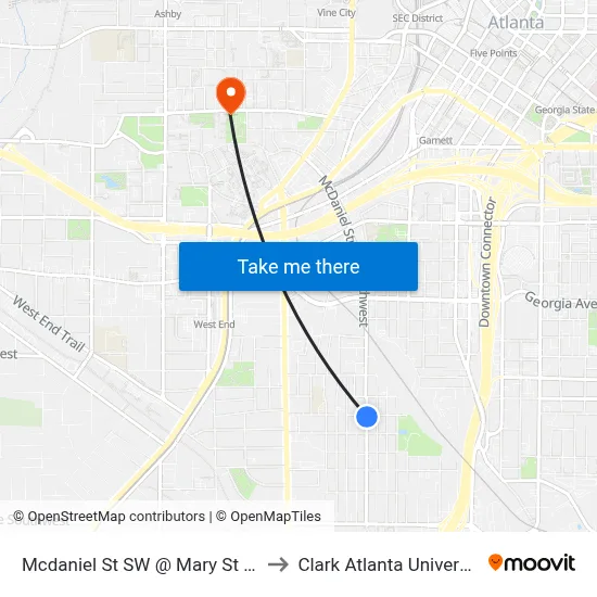Mcdaniel St SW @ Mary St SW to Clark Atlanta University map