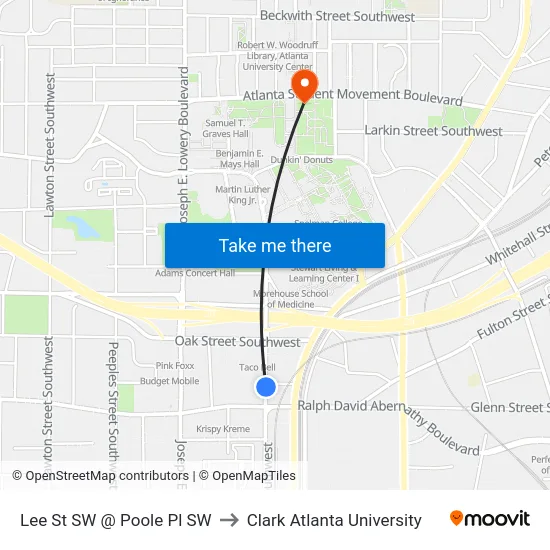Lee St SW @ Poole Pl SW to Clark Atlanta University map