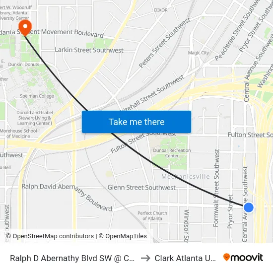Ralph D Abernathy Blvd SW @ Central Ave SW to Clark Atlanta University map