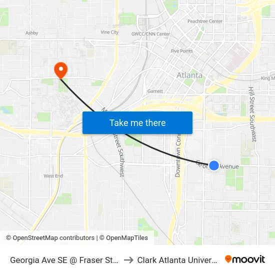 Georgia Ave SE @ Fraser St SE to Clark Atlanta University map