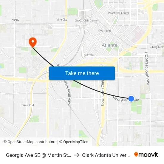 Georgia Ave SE @ Martin St SE to Clark Atlanta University map