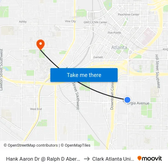 Hank Aaron Dr @ Ralph D Abernathy Blvd to Clark Atlanta University map