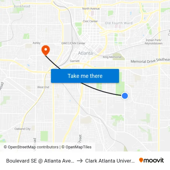 Boulevard SE @ Atlanta Ave SE to Clark Atlanta University map