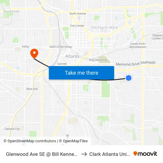 Glenwood Ave SE @ Bill Kennedy Way SE to Clark Atlanta University map