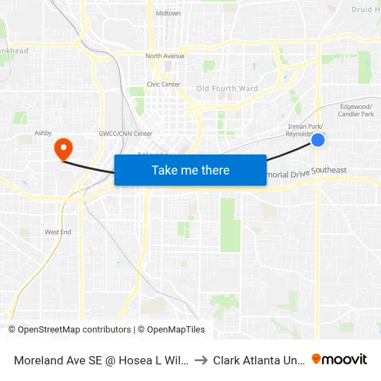Moreland Ave SE @ Hosea L Williams Dr NE to Clark Atlanta University map