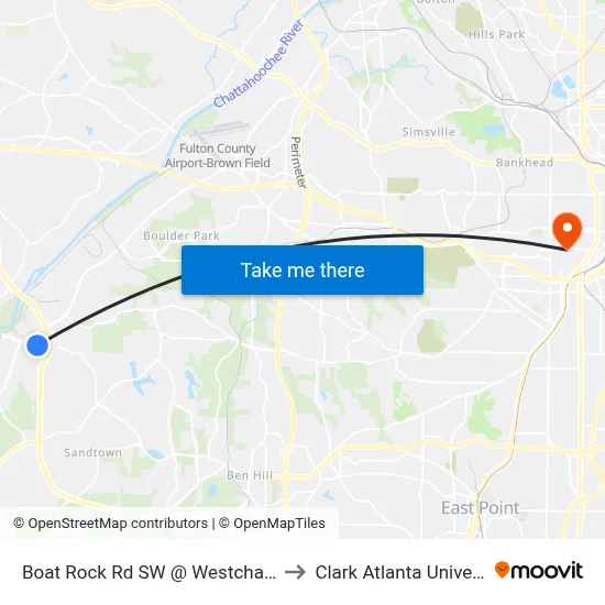 Boat Rock Rd SW @ Westchase Ln to Clark Atlanta University map