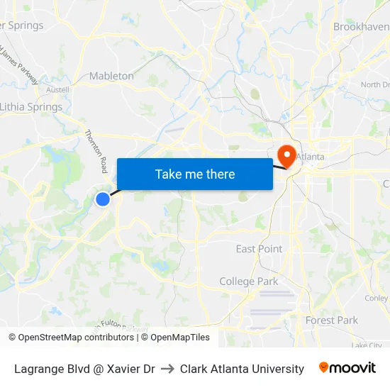 Lagrange Blvd @ Xavier Dr to Clark Atlanta University map