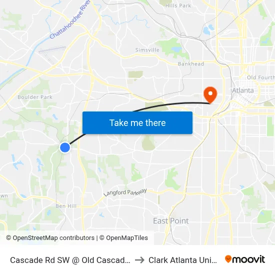 Cascade Rd SW @ Old Cascade Rd SW to Clark Atlanta University map