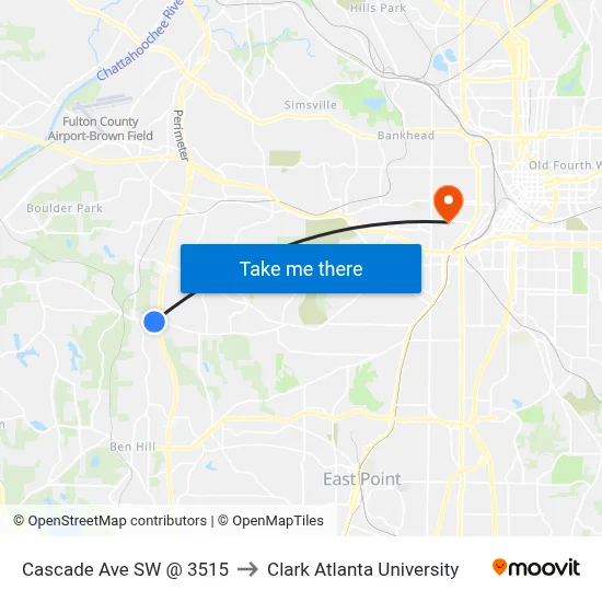 Cascade Ave SW @ 3515 to Clark Atlanta University map