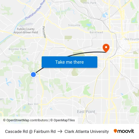 Cascade Rd @ Fairburn Rd to Clark Atlanta University map