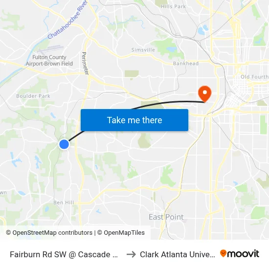 Fairburn Rd SW @ Cascade Rd SW to Clark Atlanta University map