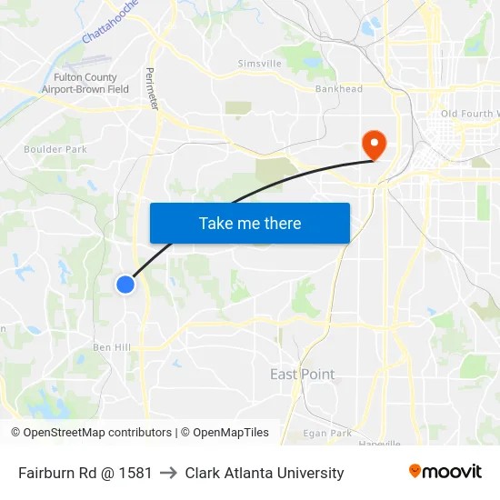 Fairburn Rd @ 1581 to Clark Atlanta University map