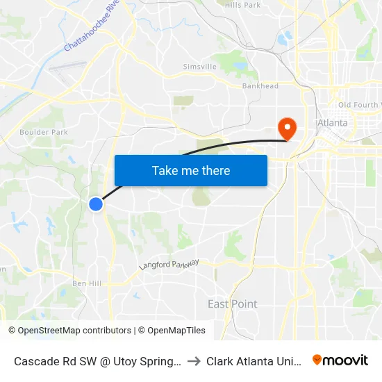 Cascade Rd SW @ Utoy Springs Rd SW to Clark Atlanta University map